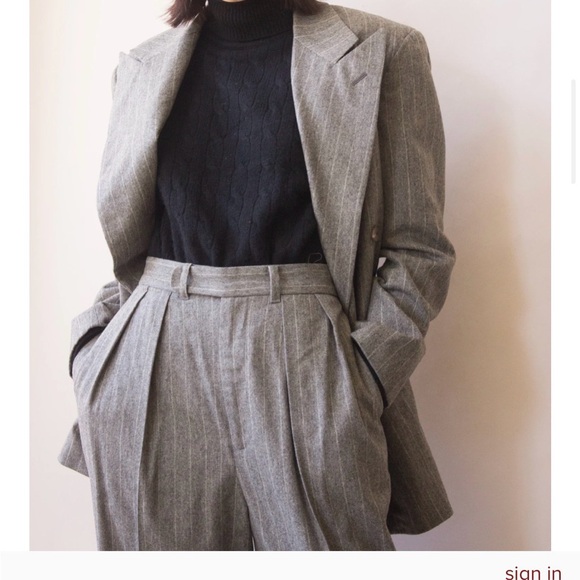 VTG 90s Ralph Lauren Chalk Pinstripe Suit chocolate  Wool Peak Lapel DBLBreasted - Picture 3 of 16